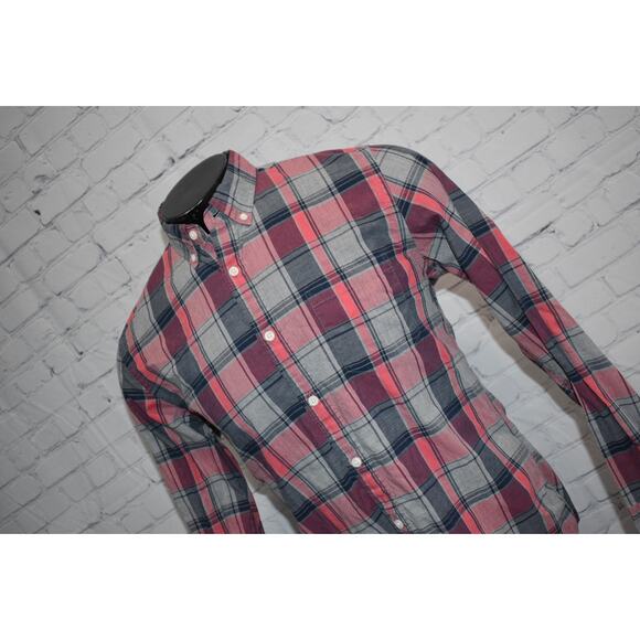 J Crew Dress Shirt Mens Size Medium Gray Pink Plaid Cotton - Picture 1 of 5